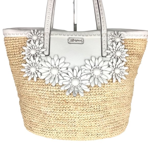 Brighton Handbags - BRIGHTON Florabunda Leather Straw Tote Bag